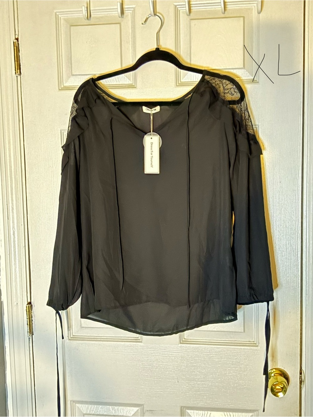 Black Lace-Trim Blouse - Women’s Top